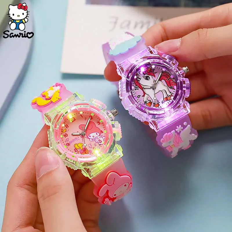 Orologio da polso per bambini modello Sanrio 3D orologio luminoso Cinnamoro Kuromi orologio al quarzo impermeabile Hello Kitty Watch regali per