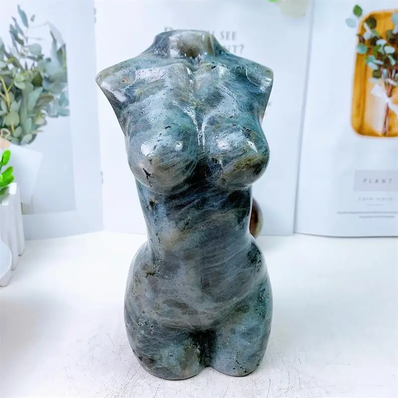 20CM Natural Labradorite Lady Body Healing Crystals Women Modern Statue Naked Gemstone Collectible Home Decoration Gift 1pcs