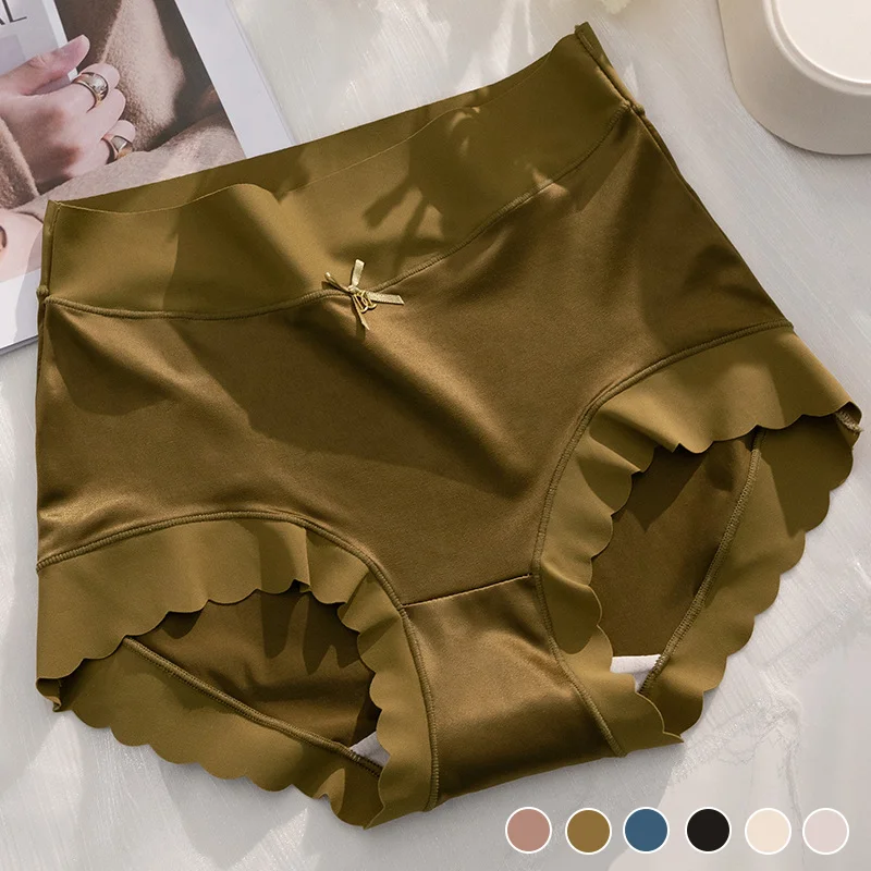 Underwear For Women High-Waisted Tummy-Tightening Butt-Lifting Light Luxury Satin Traceless Ice Silk Mulberry Silk Bottom Crotch