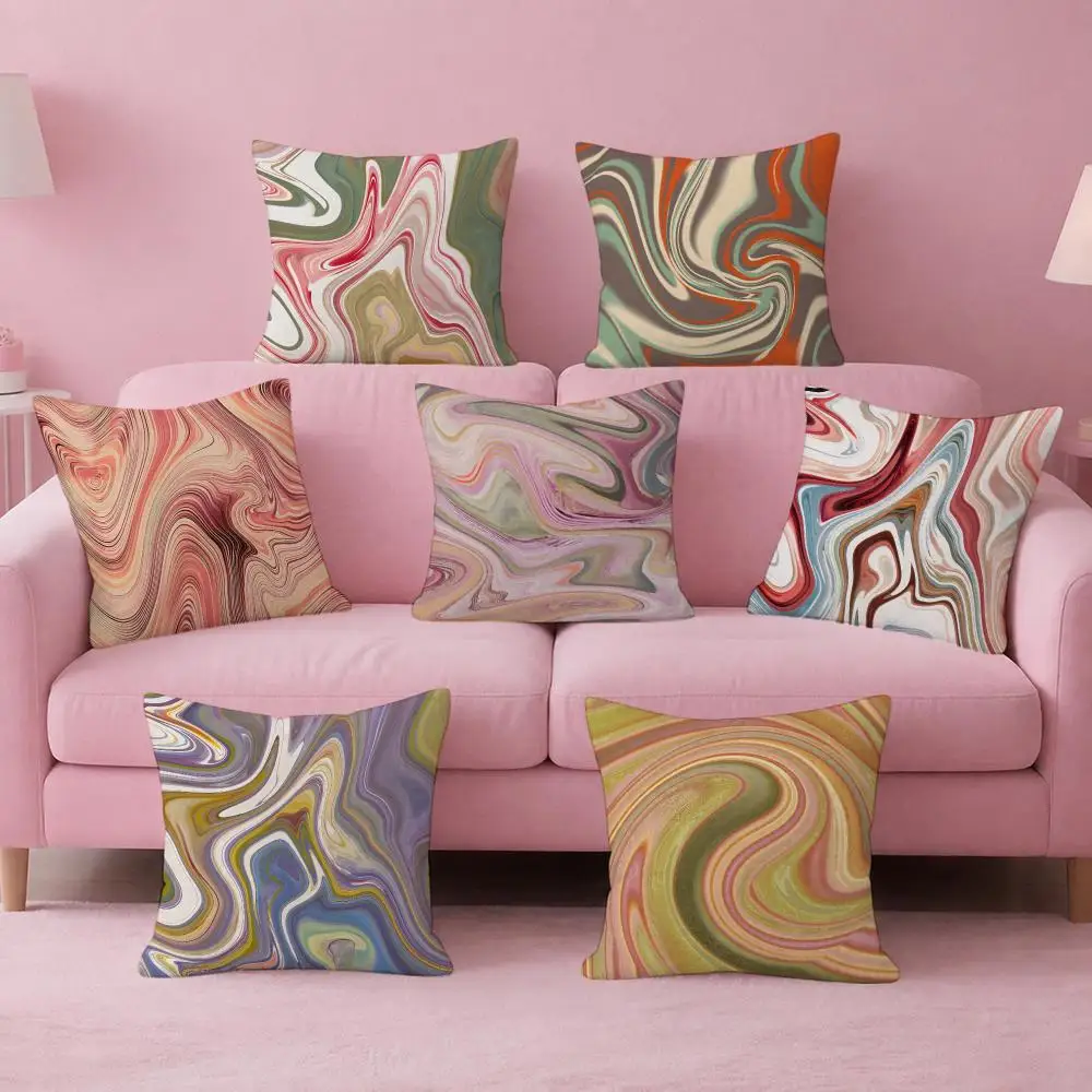 Art Soft Fluid Swirl Abstract Cushion Cover Pink Linen Texture Cushion Cover Double Sided Invisible Zipper Deco