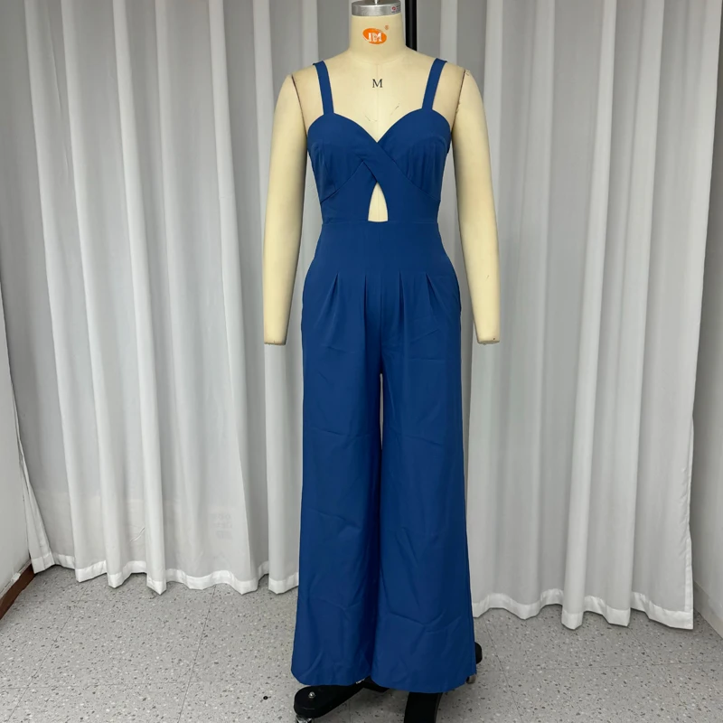 Waytobele Frauen Overall Sommer Mode Hosenträger solide V-Ausschnitt gekniffen Taille ärmellose hohle schlanke plissiert mit Tasche Stram pler