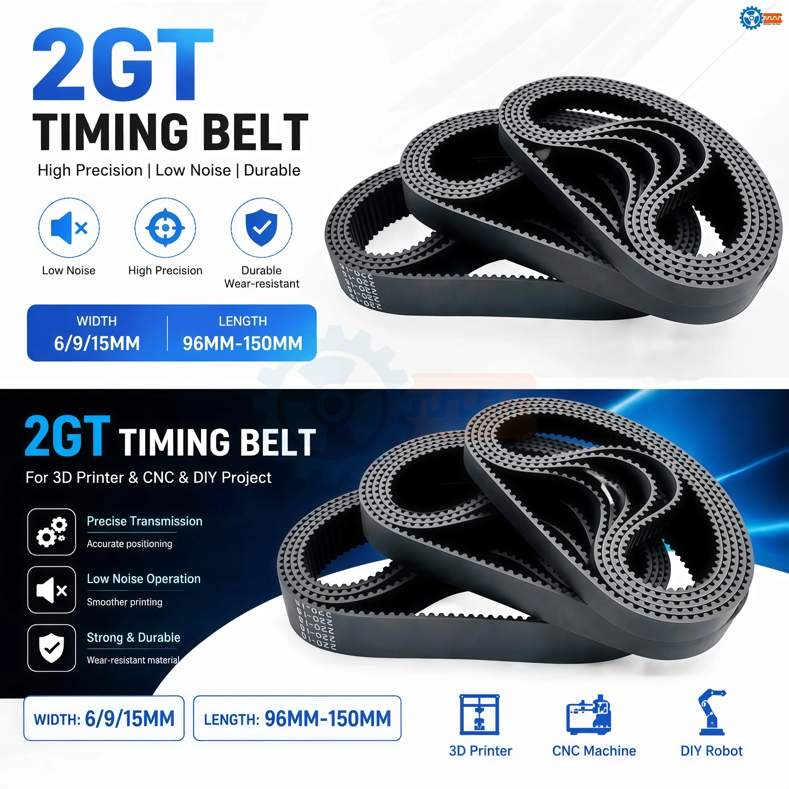 GT2 2GT Closed Loop Timing Belt 2mm Pitch Width 6/10/15mm Length 96 98 100 102 104 106mm-150mm Synchronous Belt for 3D Printer