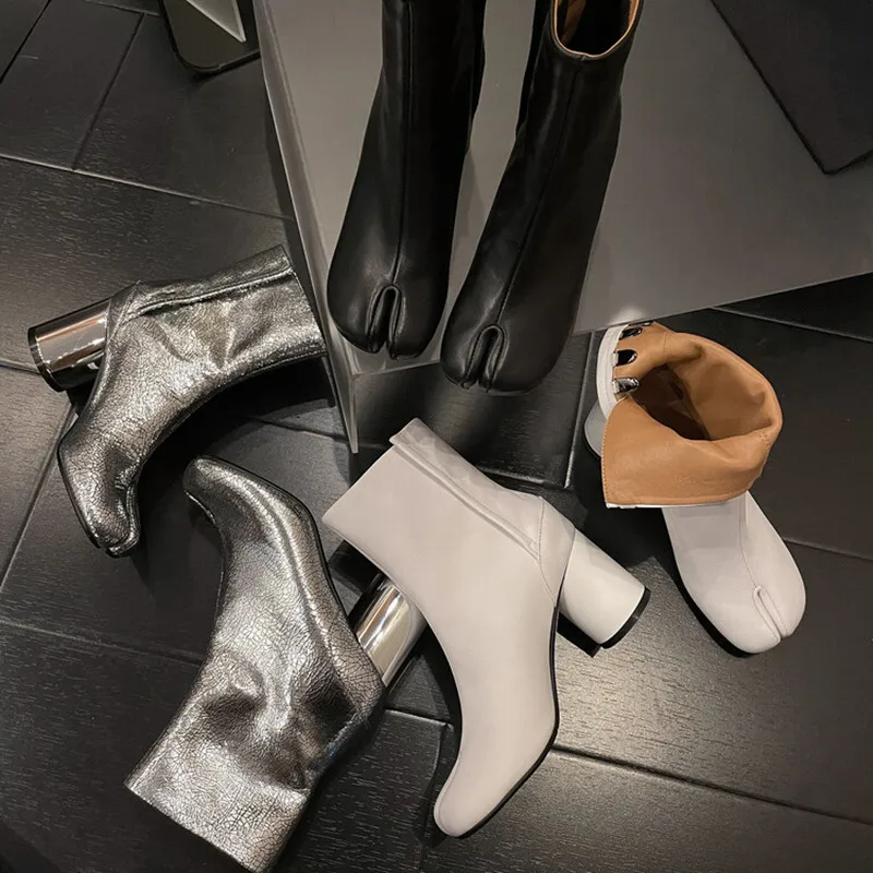 2026 Luxury Women Tabi Split Toe Genuine Leather Ankle Boots Chunky Block High Heel Booties Fall Winter Fashion Party Shoes image 6