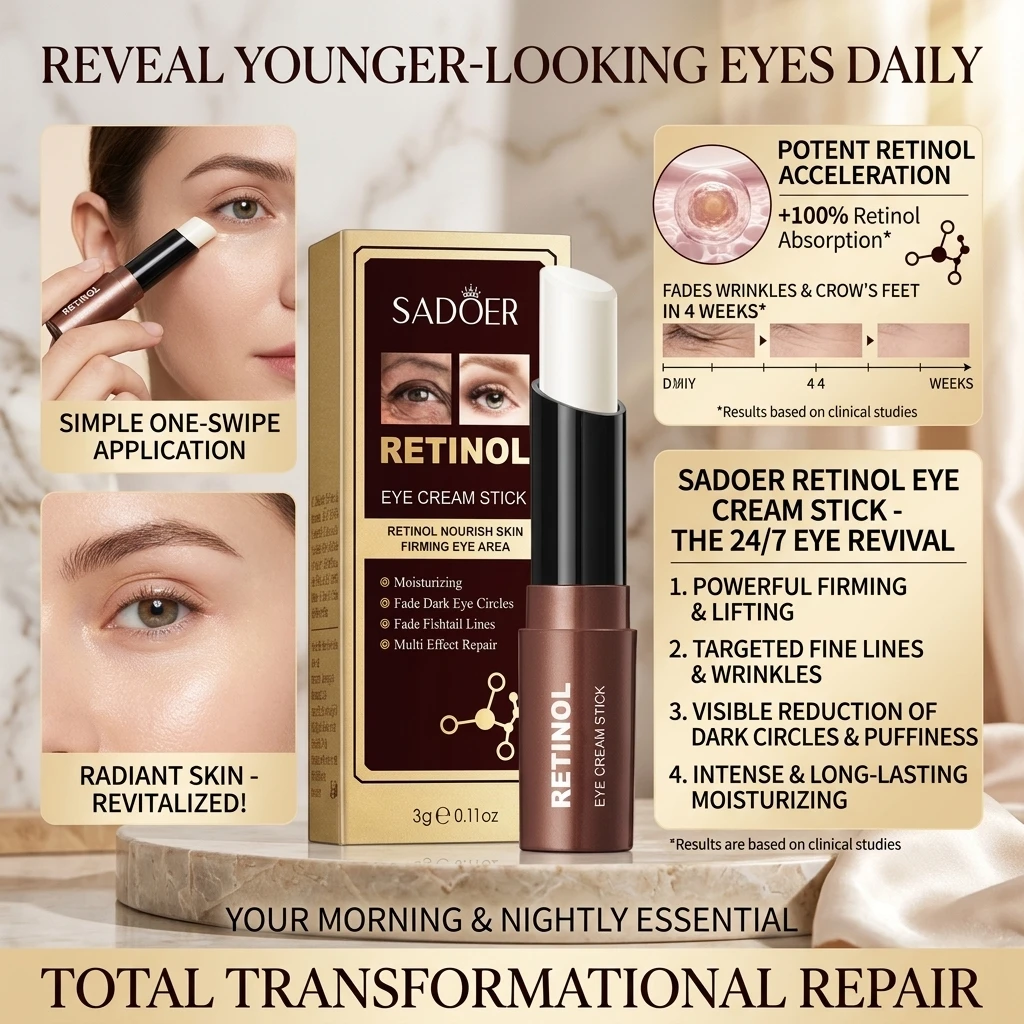 SADOER 10PCS Retinol Eye Cream Stick Removing Anti Dark Circles Under the Eyes Moisturizing Firming Eyes Brighten Eye Skin Care