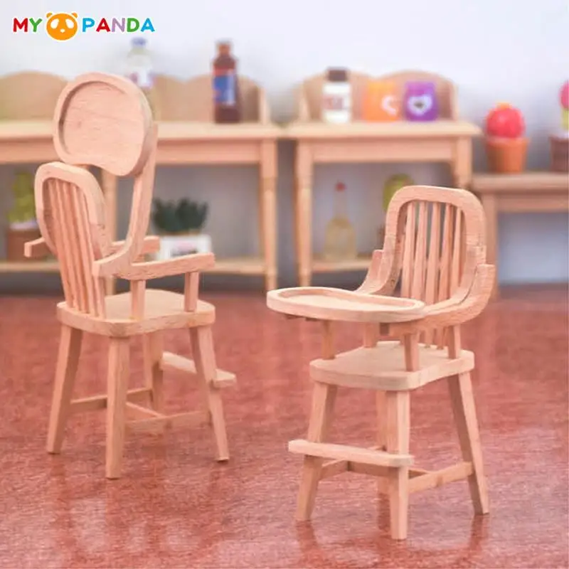 1Pc 1:12 Dollhouse Miniature Wooden Chair Baby Seat Dining Chair Dolls House Mini Furniture Model Ornaments Life Scene Decor Toy