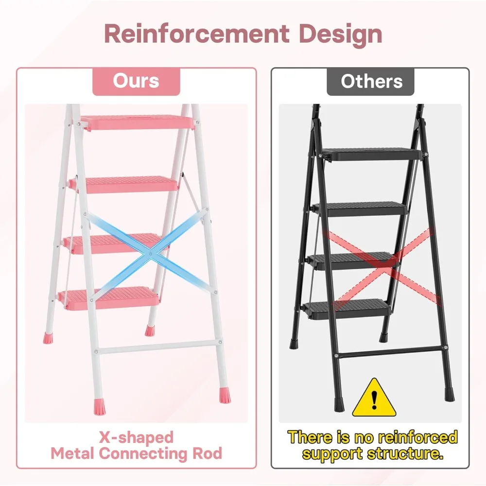 Escalera plegable con bandeja para herramientas, capacidad de 400 libras, pedales antideslizantes, ligera, portátil, construcción de acero resistente, ideal f