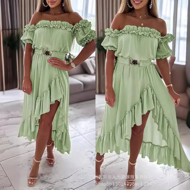 2024 Spring Summer New Women's Clothing Solid Color Temperament off-Shoulder Stringy Selvedge Dress