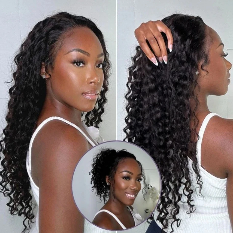 

220% вьющиеся 360 HD Полные парики фронта шнурка Предварительно выщипанные 40-дюймовые глубокие волны 13x6 Парики фронтальной части шнурка 7x5 Бесклеевые человеческие волосы Готовые к ношению