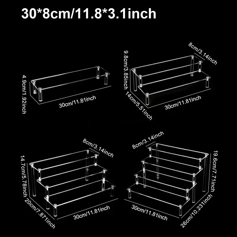 1-4 Tier Acrylic Display Stand Durable Display Rack For Cupcake Perfume Doll Transparent Trapezoidal Blind Box Storage Shelf - Image 2