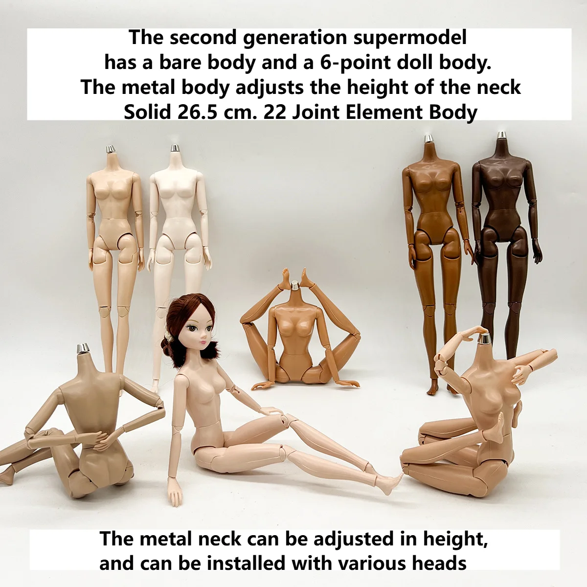 Supermodels Body 22 Multi Joint DIY Girl Toy High Quality Doll Body White Beige Brown Black Movable Nude Body 1/6 Female Dolls