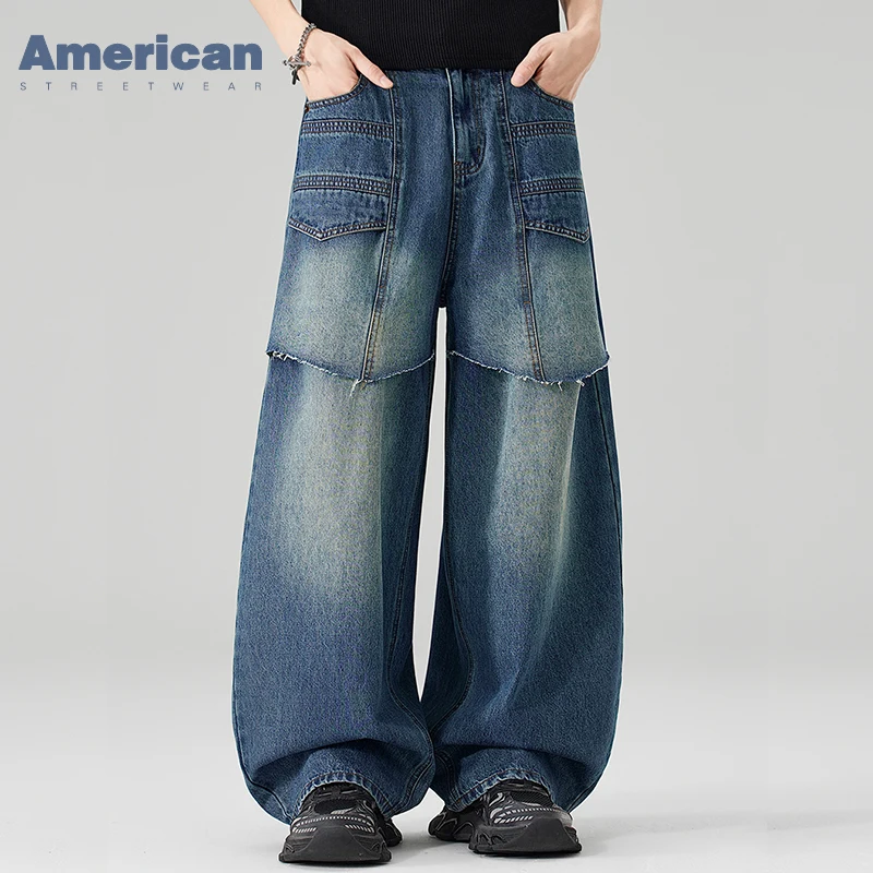

Мужские джинсы-брюки Baggy Scimitar в стиле хип-хоп и рок, всесезонные, свободные, широкие, с асимметричным дизайном, из хлопка, винтажные, из выстиранного денима