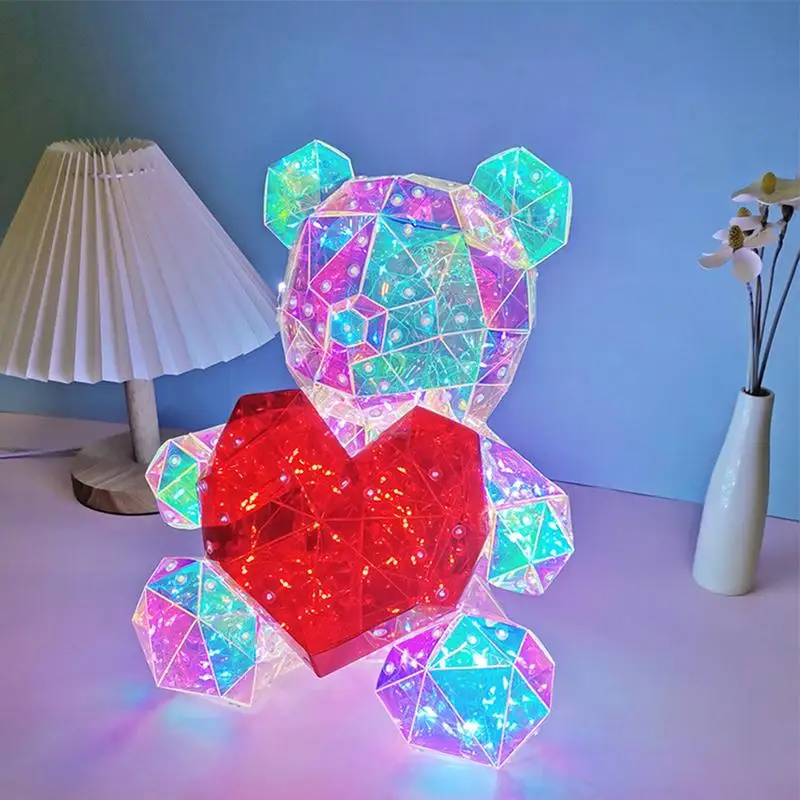 Colorful Glowing Bear 30CM High Fantasy LED Little Bear Lamp Romantic Girlfriend Surpris Birthday Valentine\'s Gift Holiday Decor