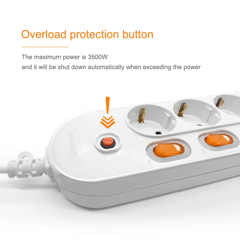 EU Power Strip EU Schuko type Sockets 1.5/2m Cable Multiple Electric Extension Socket With 2 USB Port Fast Charging