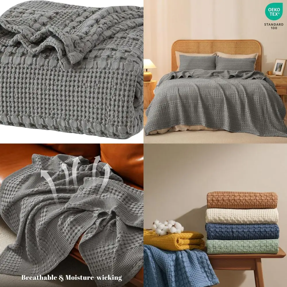 

Хлопковое одеяло вафельного переплетения королевского размера, мягкое, легкое, дышащее, всесезонное, роскошная эстетика, 108x90, темно-серое
