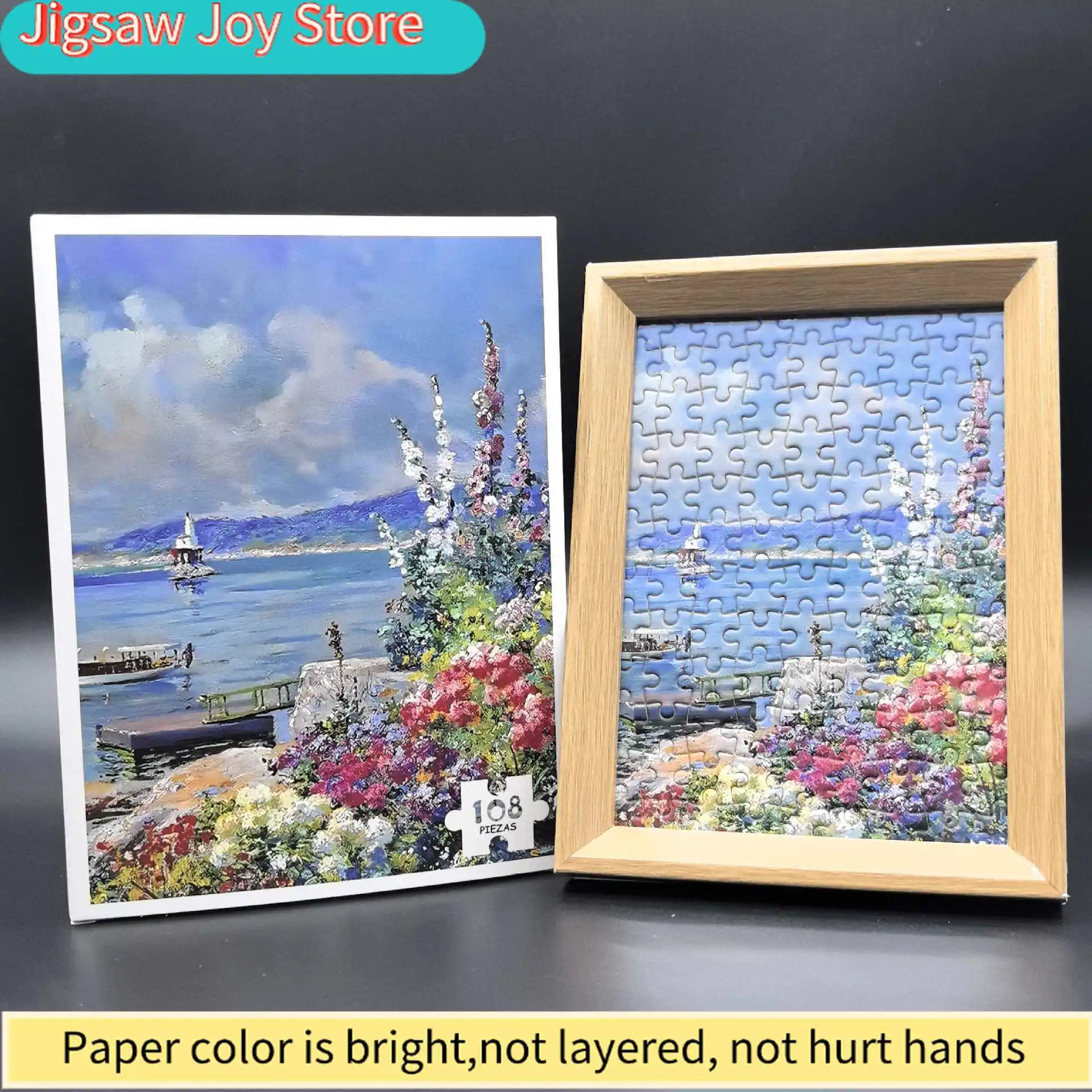 

Пазл-головоломка с цветами, 108 деталей, маленький набор, полный комплект, праздничный подарок, белая картонная коробка, развивающая игра для взрослых