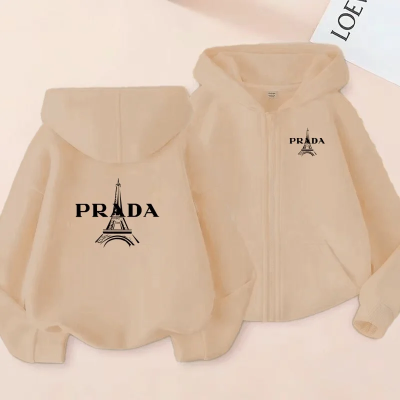 The Latest Children's Zipper Hooded Sweatshirt Featuring a Sporty Design with Letter Prints Is Suitable for Boys Girls Aged3to12
