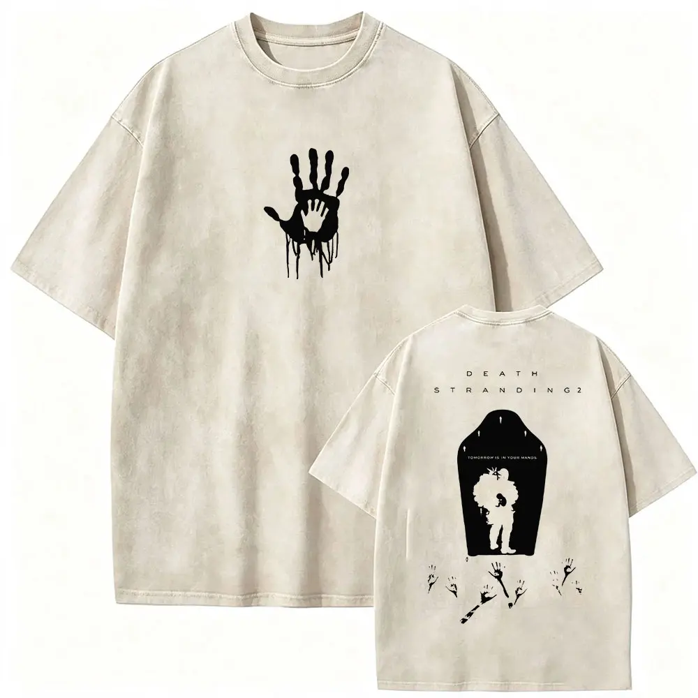 2026 Game Death Stranding 2 Vintage Washed T Shirt Men's Women Gothic Fashion Short Sleeve T-shirts Clothing Oversized T-shirt