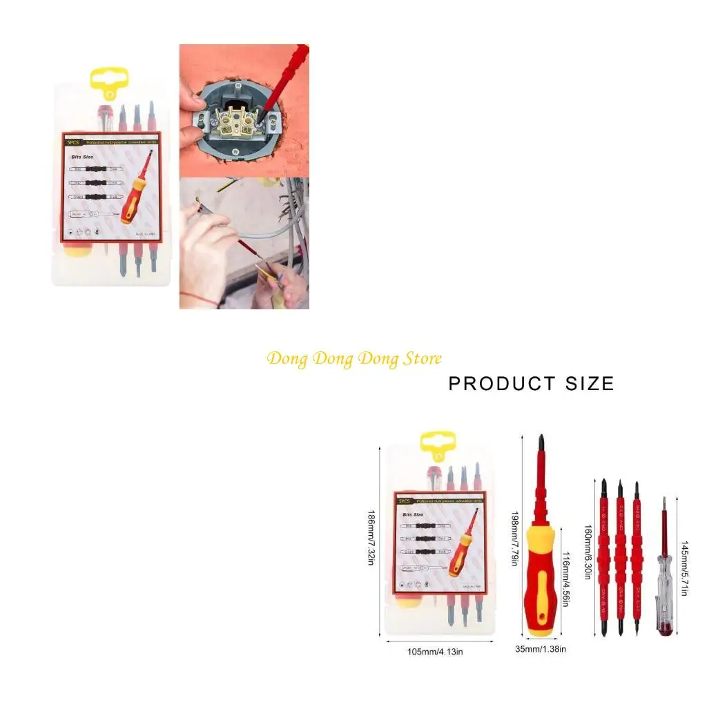 

Multipurpose 5 in 1 Comprehensive Insulated Screwdriver Combination Set with Heads for Safe Electrical Repairs