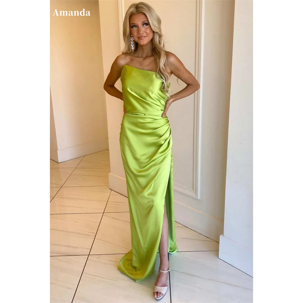 

Amanda Simple Satin Formal Occasion Evening Sheath Strapless vestidos de fiesta Elegant Sleeveless Floor-length Porm Dresses