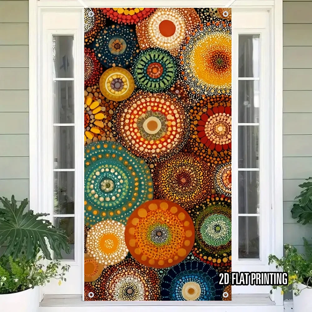 4 Grommets 2D Door Banner 1pc  Abstract Mandala Polyester Fiber Measuring Indoor Outdoor Decorative Door Curtain for Home Office