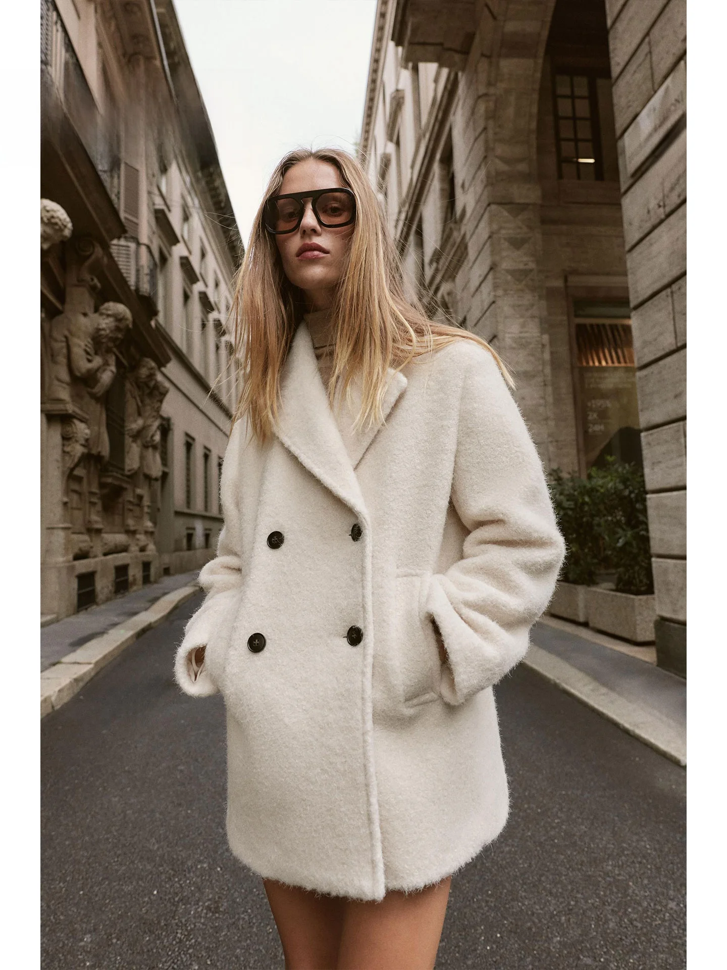 ZAPRHA 2025 otoño nuevo Sle mujer f-longitud doble botonadura abrigo de piel sintética Ele Sensation Faionable prendas de vestir exteriores