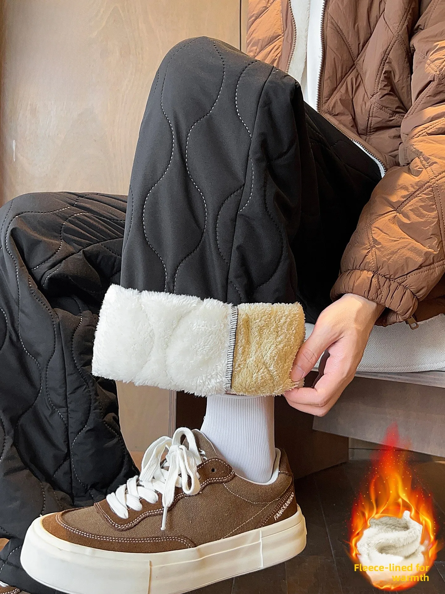 

Теплые бархатные хлопковые брюки для мужчин, осенне-зимние, прямого кроя, повседневные, устойчивые к холоду, длинные брюки, не требующие глажки.