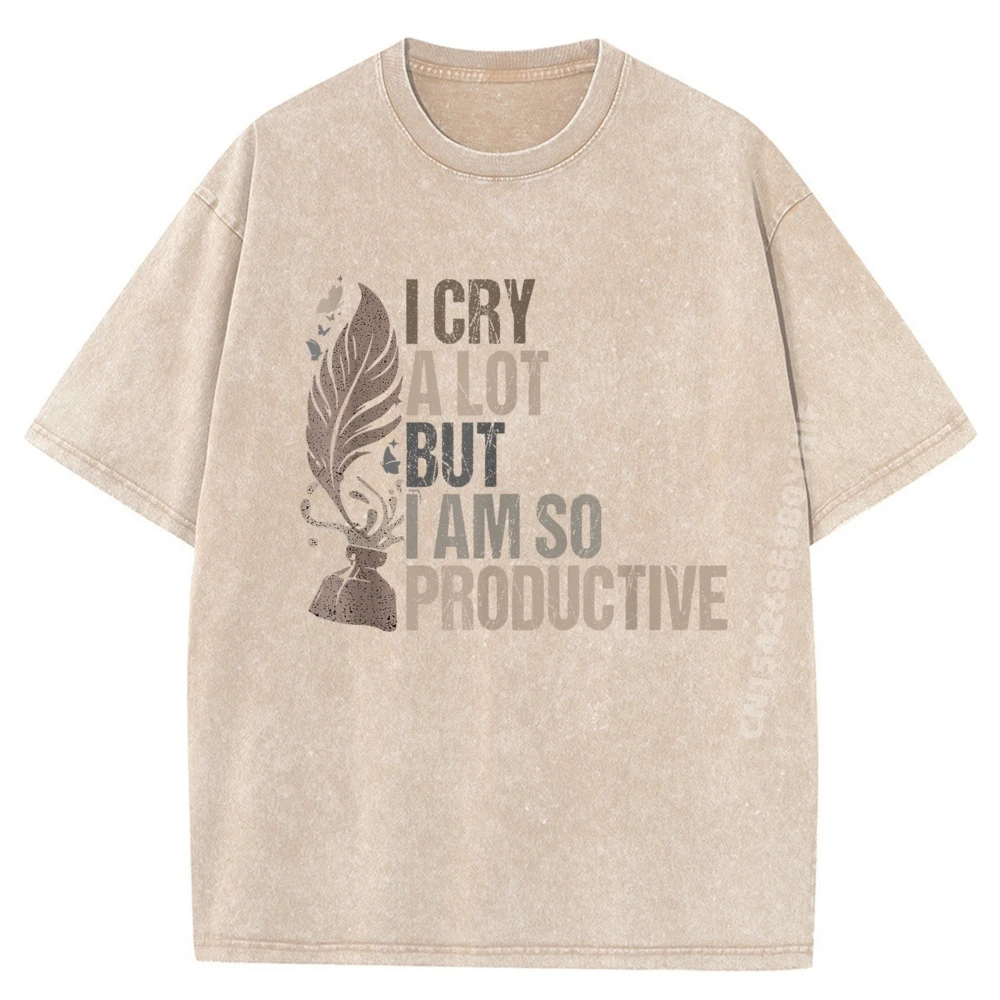 

Printed Retro I Cry A Lot Premium Cotton Mans T Shirt Design Short Sleeve Tees Family Vintage Washed Tee-Shirt