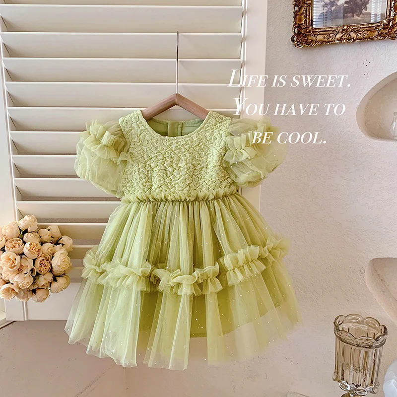 فساتين للفتيات الصغيرات صيفية بأكمام فقاعية شبكية فساتين أميرات للفتيات فساتين حفلات أعياد الميلاد اللطيفة
