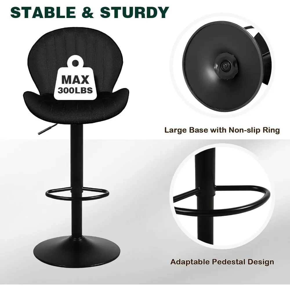 Modern Bar Stools Set of 3, Velvet Height Adjustable Swivel Barstools, Armless Kitchen Island Counter Chairs with