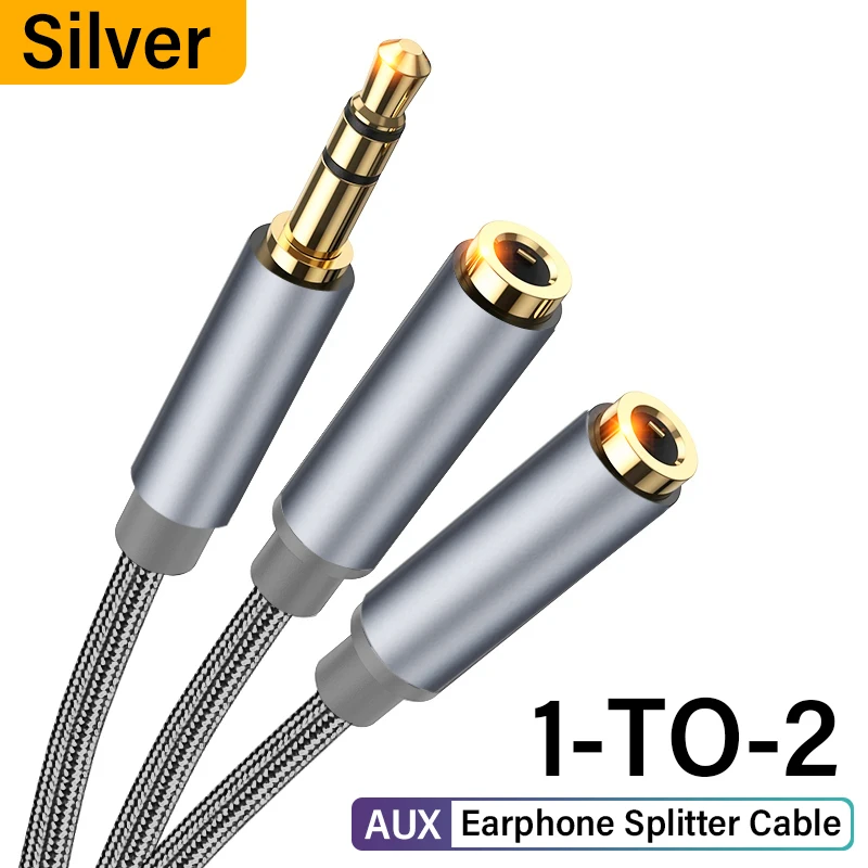 3.5mm Audio Splitter Extension Cable Jack 3.5mm 1 Male to 2 Female Mic Y Splitter for Laptop Headphone Aux Cable Adapter