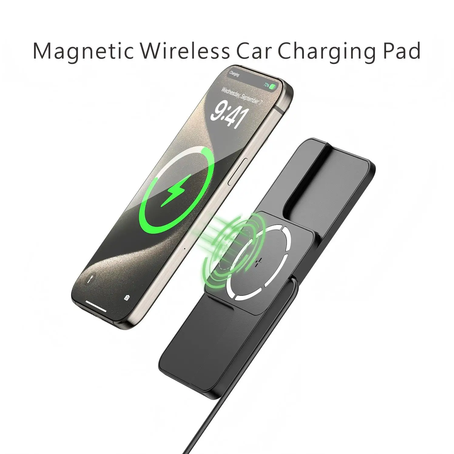 1M Magnetic Wireless Car Charger Silicone Pad Stand Fast Charging for iPhone 16 15 15 Pro Max 14 13 12 X Samsung S24 S23