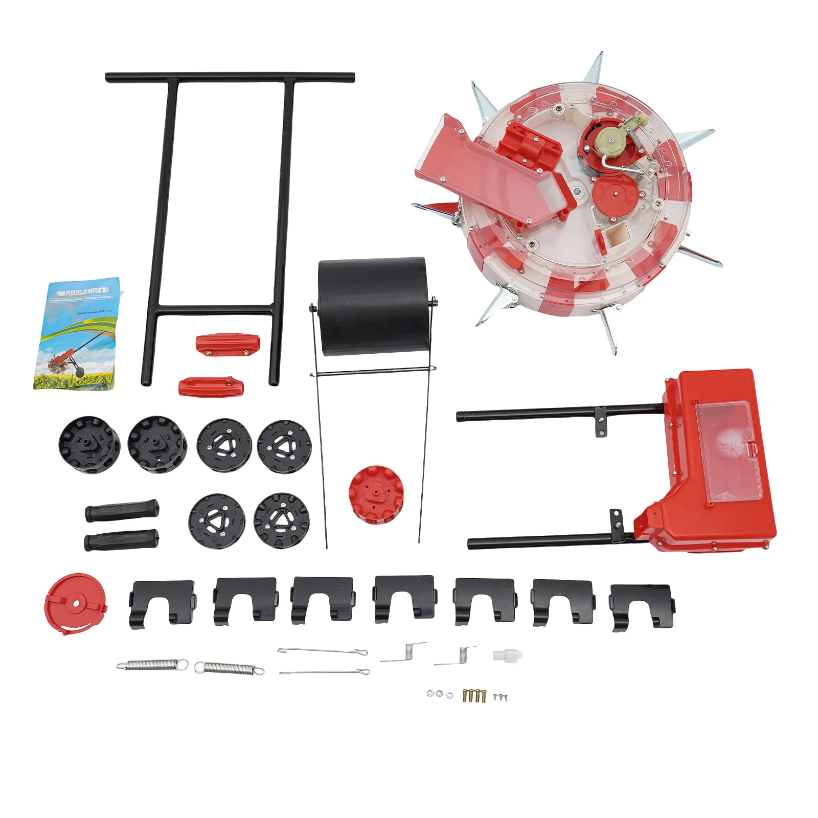 Manual Garden Seeder Hand Push Seed Spreader Ground Mounted Sowing Machine with 7 Nozzles for Field Seed Planting