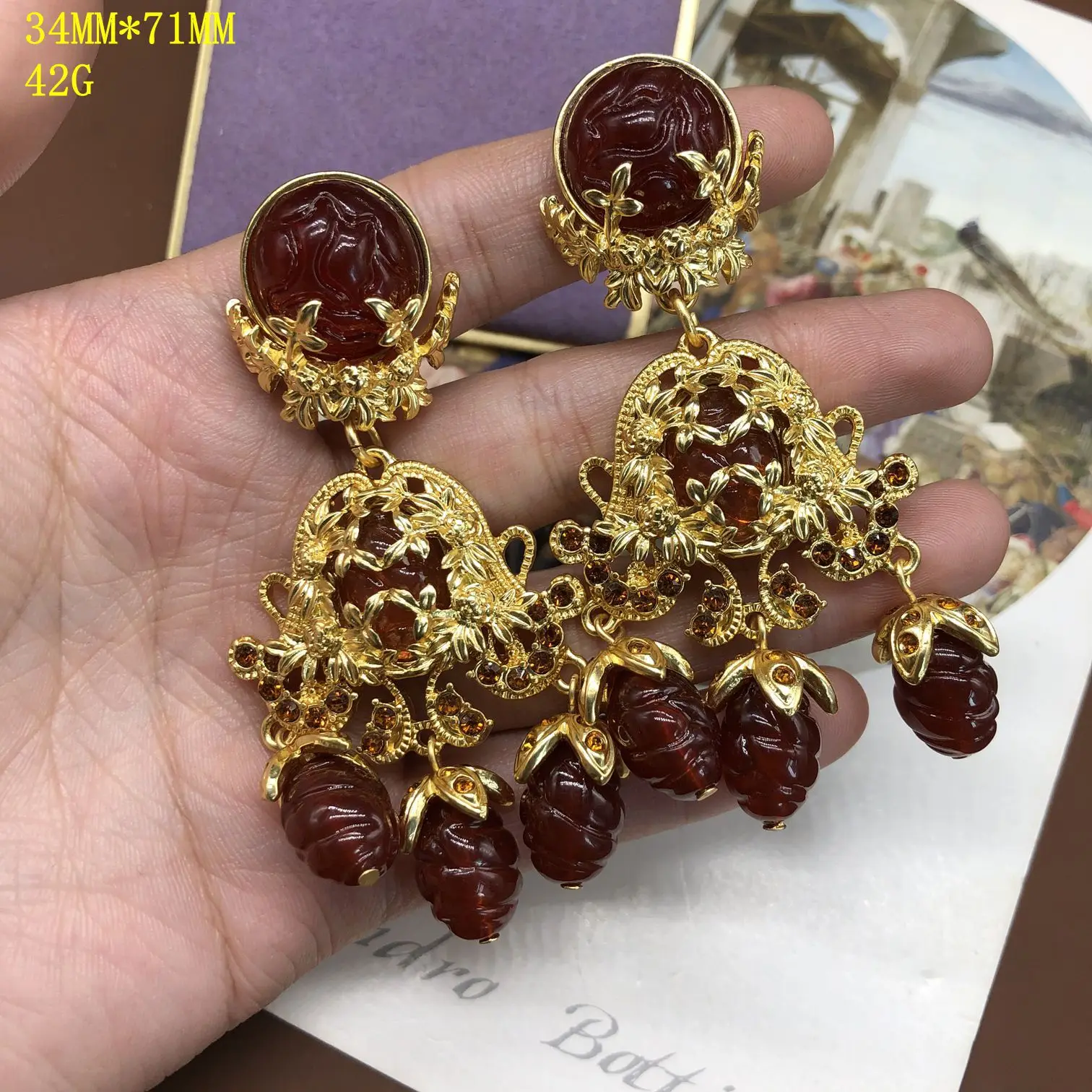 luxurious earrings ear clip necklace electroplating real gold  Fine workmanship earrings temperament