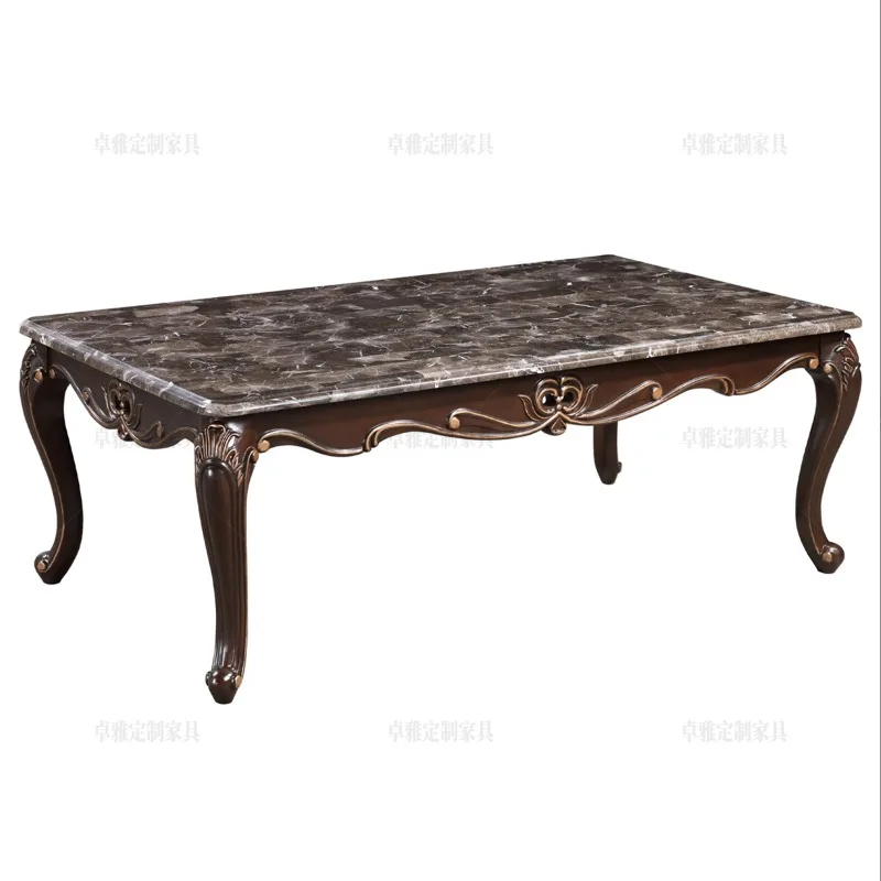American country home carved gold painted marble solid wood coffee table European style retro coffee table old custom tea table