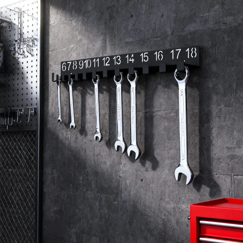Black Wall-Mounted Wrench Rack Portable Digital Storage Hook Set Creative Home Organization Tool Holder