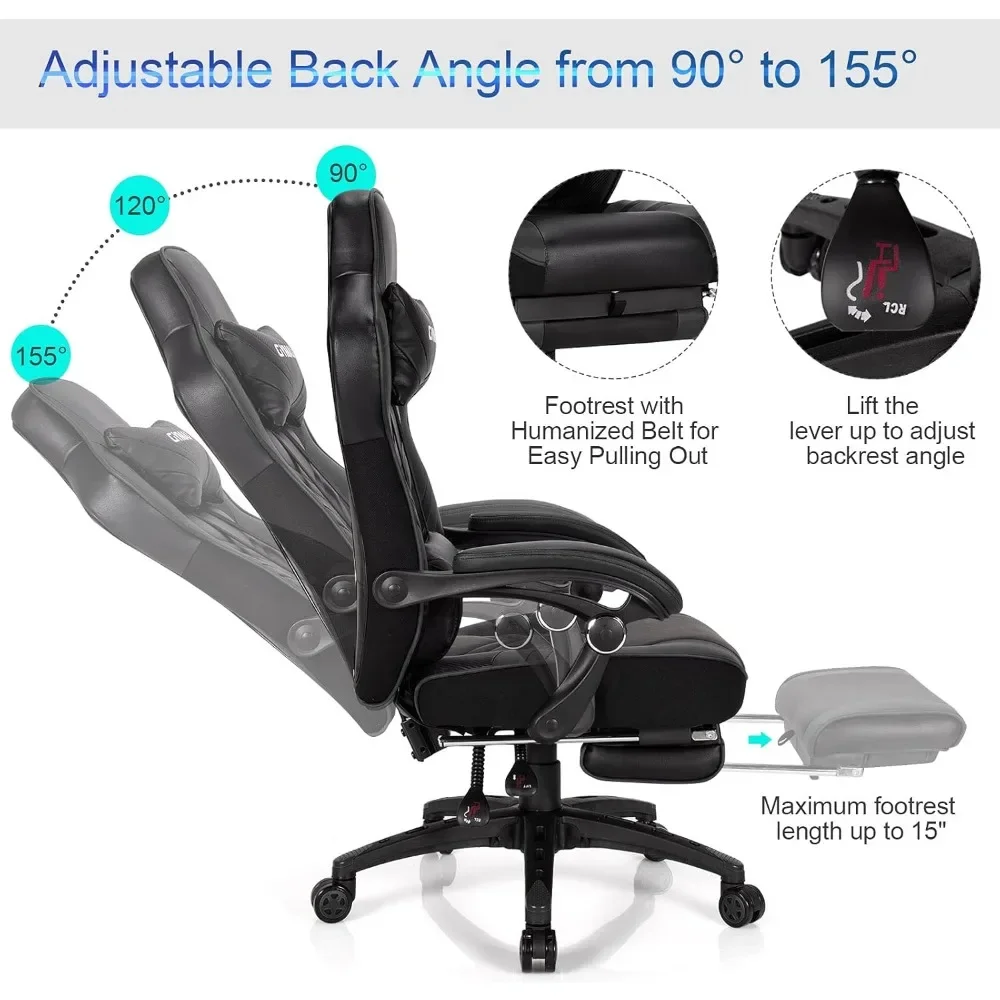 Ergonomic Computer Chair for Adults Teens Reclining Gamer Chair High Back Game Chair