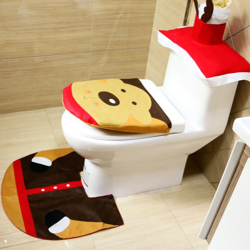 Christmas Decorations Santa Toilet Seat Cover and Rug Set Bathroom Set