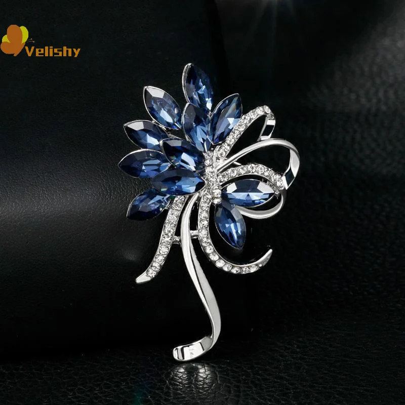 Fashion Temperament Rhinestone Flower Crystal Brooches For Women Clothing Coat Accessories Gifts