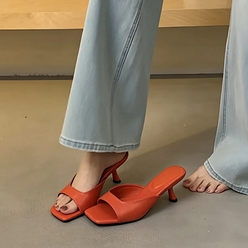 New Brand High Heels Slippers Women Slip On Slide Elegant Mule Shoes Women Sandal Leisure Slipper Big Size 35-41 Sandalias Mujer