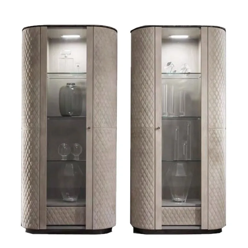 Light luxury wine cabinet Villa luxury house against the wall frosted leather wine cabinet High-end wine cabinet