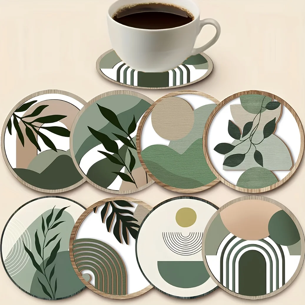 16/8 pieces of randomly assorted styles Bohemian style green healthy simple coasters. Perfect gift for friends and family, suitable for protecting cups and mugs on tables - home decor, office, kitchen, bar and cafe, Halloween and Christmas gift