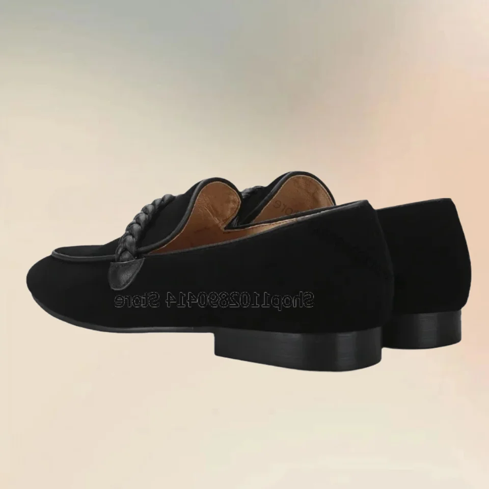 Mocassins carrés en cuir noir pour hommes, décor de UL, mocassins à enfiler, chaussures de luxe faites à la main, fête, banquet, décontracté, mode