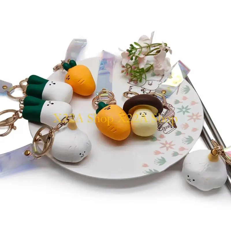 Unique Playful Vegetable Design Keychain Carrot Mushroom Leek Garlic Ornament Wallet Hanging Decoration For Daily Use