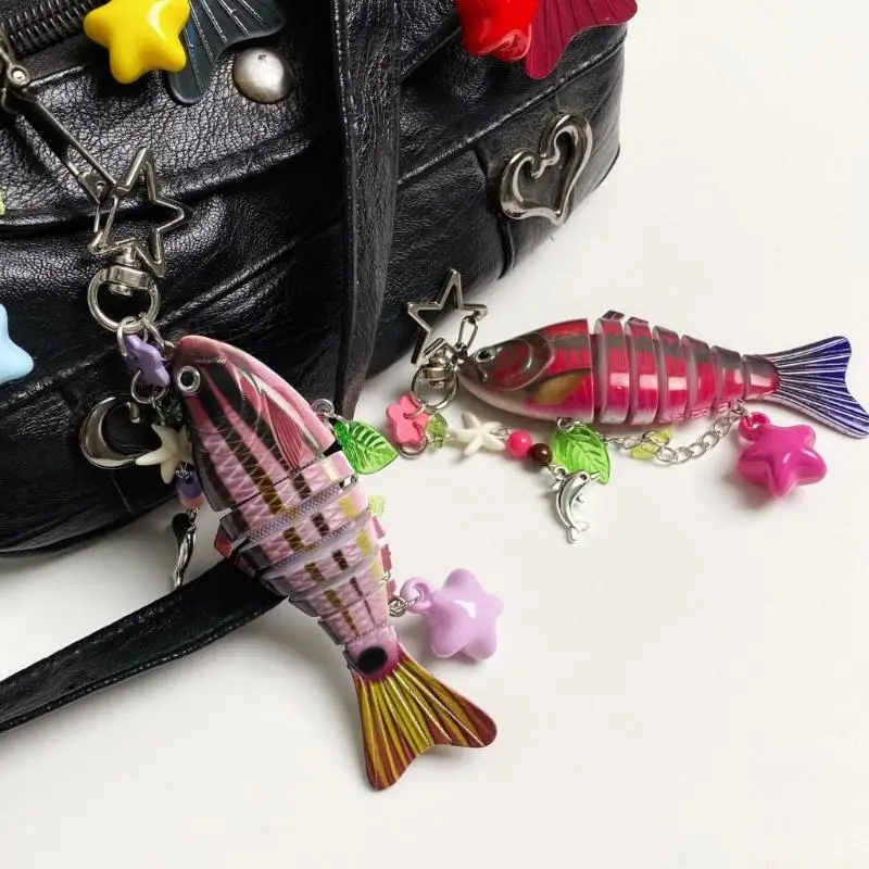 31BF Creative Resin Phone Lanyard Strap Fish Star Beaded Keychain Retro Decorative Multi Use Bag Decoration