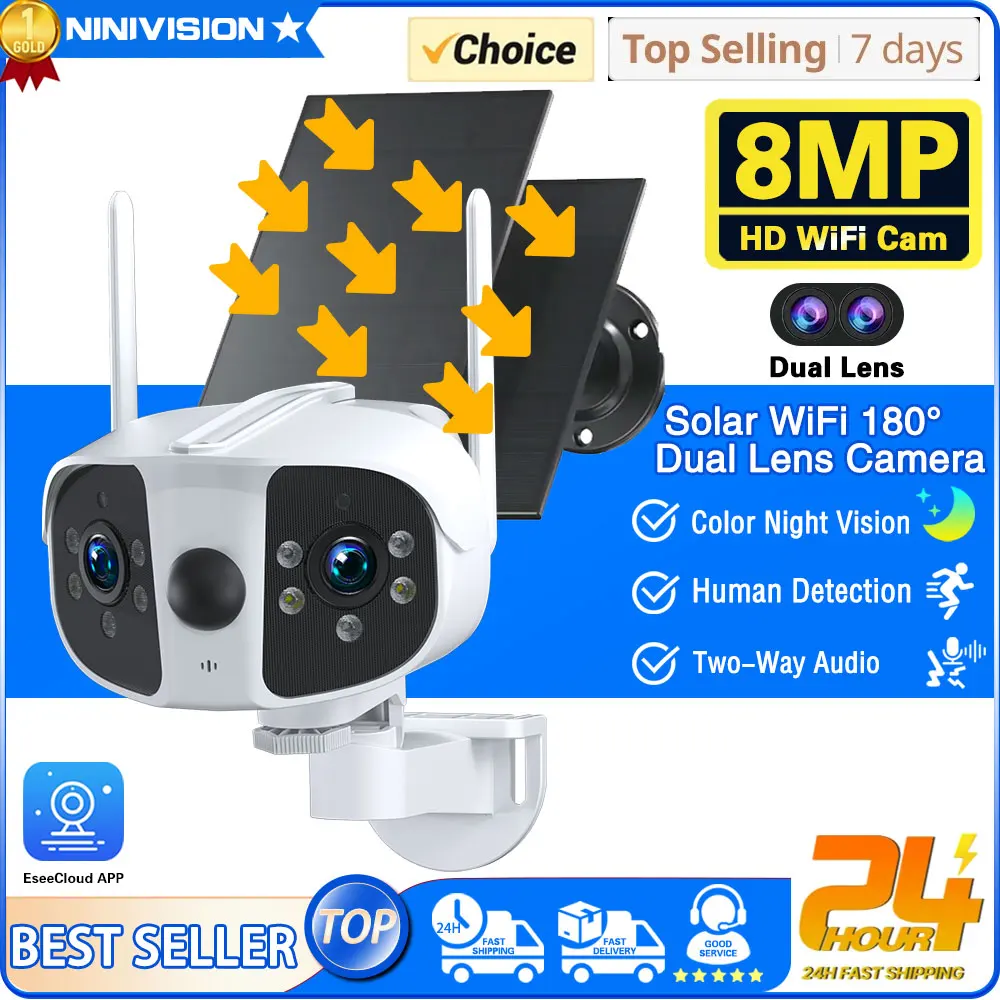 

4K 8MP Dual Lens Panoramic WIFI Camera 180° Wide Viewing Angle PIR Human Detection EseeCloud Surveillance IP Camera Color Night