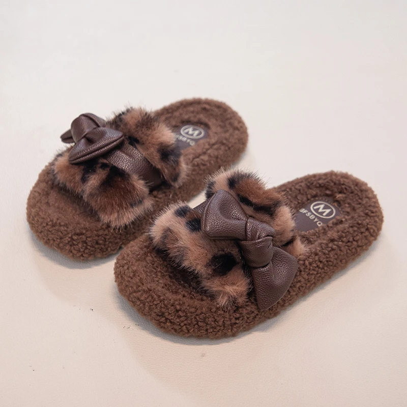 Arco de algodão esfregar 2025 inverno nova cabeça redonda dedo do pé aberto plataforma de camurça antiderrapante resistente ao desgaste flip-flops sapatos de casa das crianças