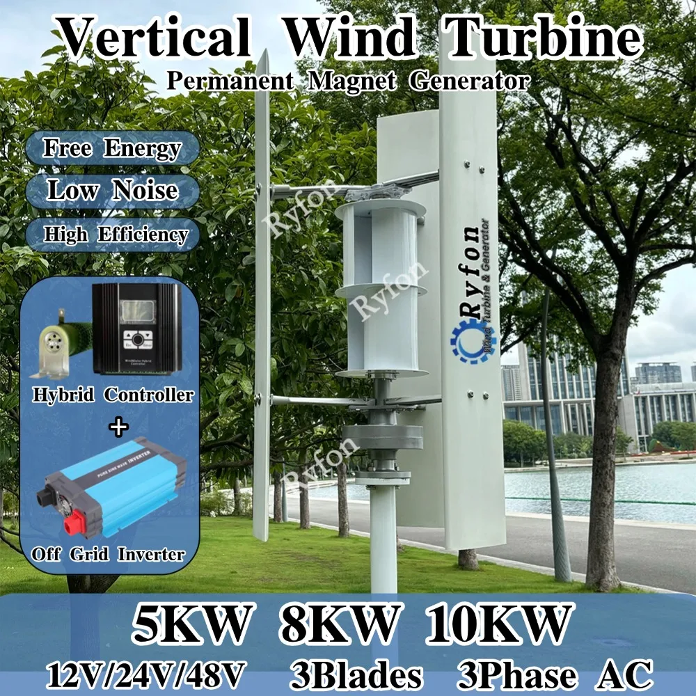 3Blades 5KW 8KW 10000W 12V 24V 48V Vertical  Wind Turbine Permanent Magnet Generator 3Phase Off Grid System Wind Camping Home