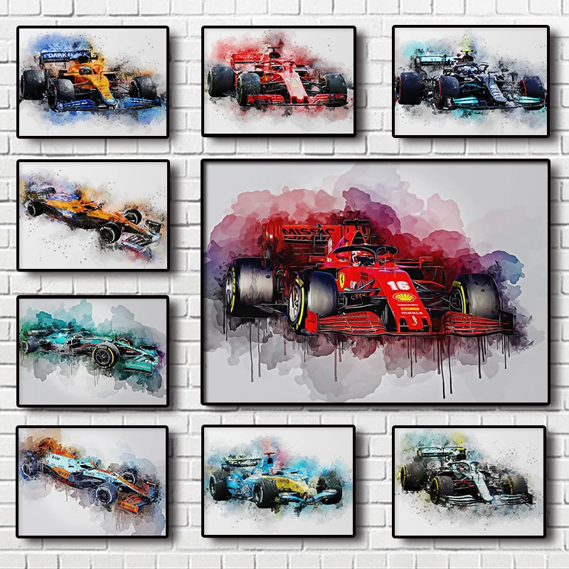 Formula 1 2023 Season F1 World Famous Racing Car Print Posters For Living Room Watercolour Painting Art Home Wall Decor Pictures