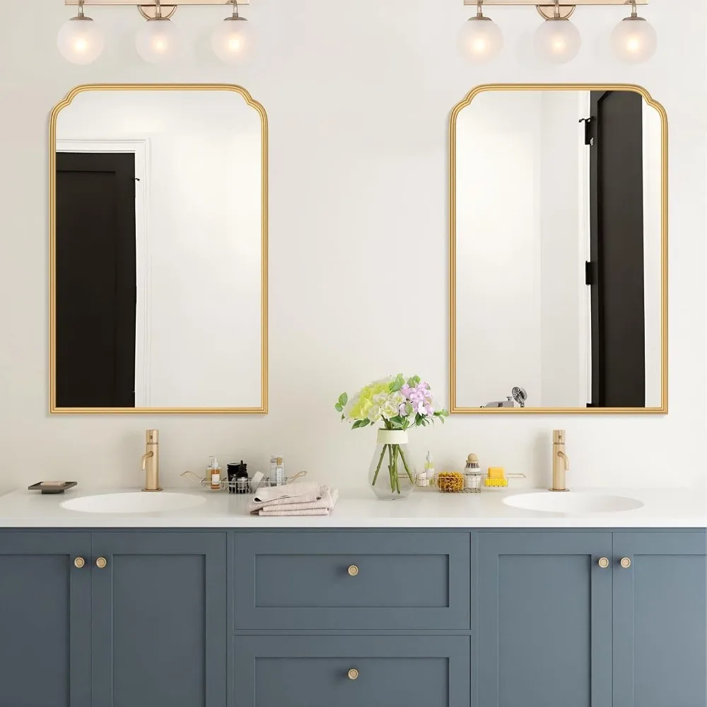 24 x 36 Zoll Badezimmerspiegel mit Goldrahmen und abgerundeten Ecken, bruchsicheres gehärtetes Glas für die Wanddekoration von Waschtisch