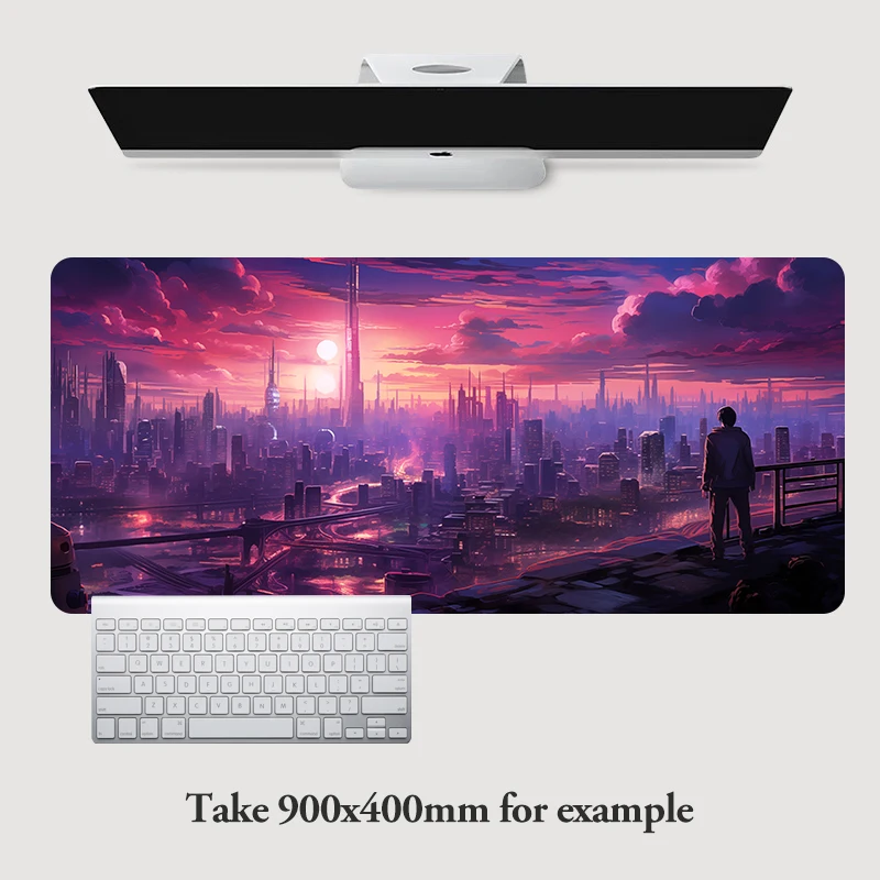 Cyberpunk Neon City Game Mat XXL Computer Mousepad Punk Style 90x40cm Gaming Mouse Pad 80x30cm Table Cover PC Gamer Dest Mat